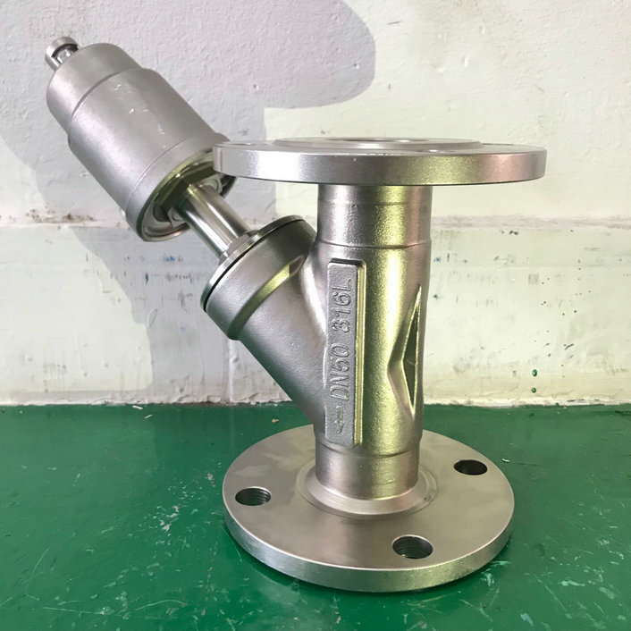 不銹鋼頭法蘭式氣動角座閥